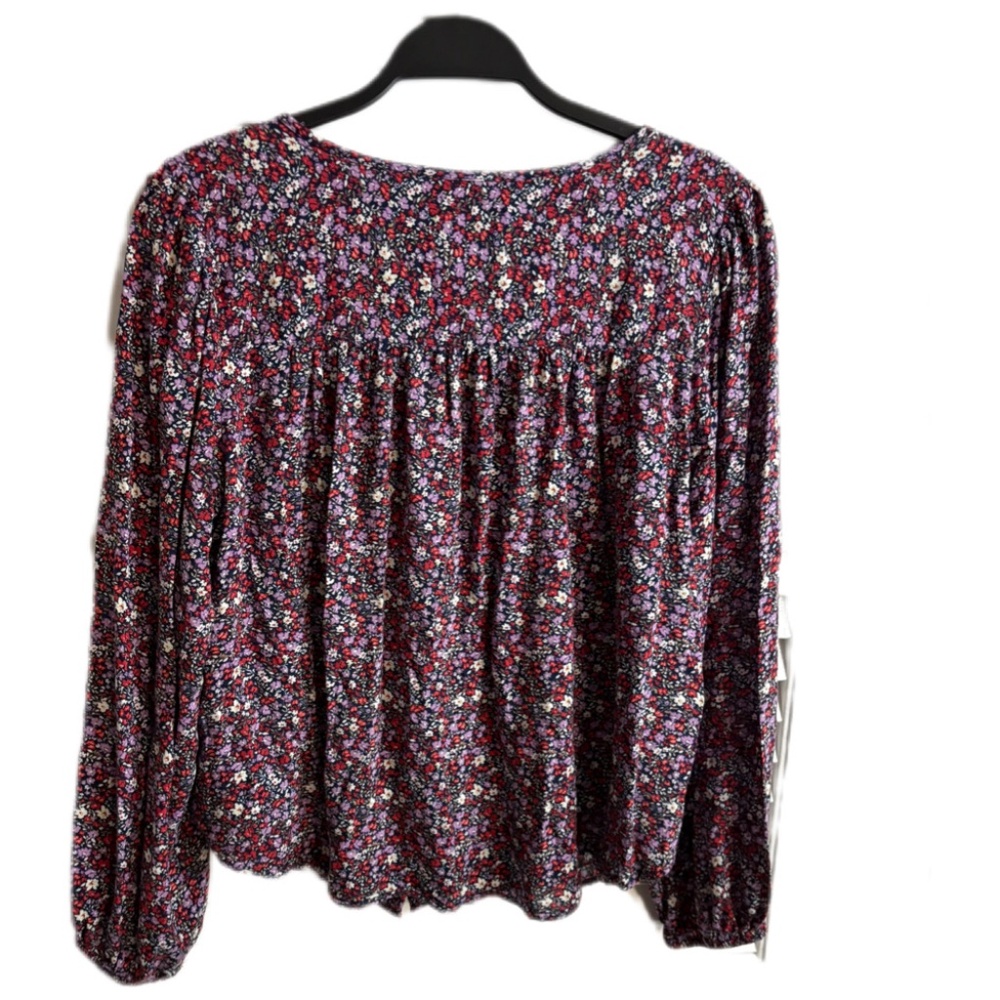 Lucky Brand Floral Pintuck Popover Blouse Pesant Top Button Down Front SZ M - Picture 6 of 10